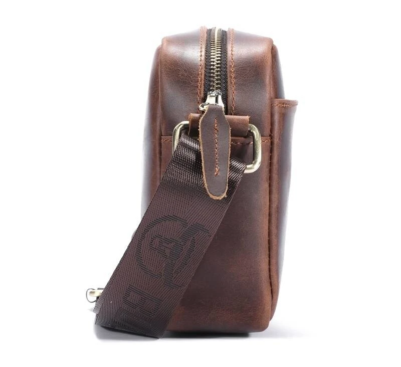 (image for) BULLCAPTAIN Men's Genuine Leather Shoulder Bag Retro Large Capacity Travel Bag Crazy Horse Leather Crossbody Bag Messenger Bag